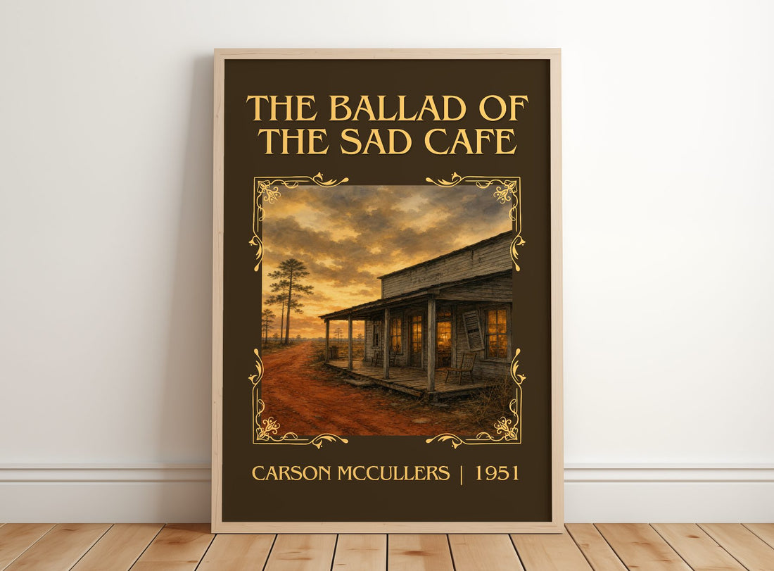 The Ballad of the Sad Café Classic Book Art Print by Carson McCullers – framed print leaning on a wooden floor