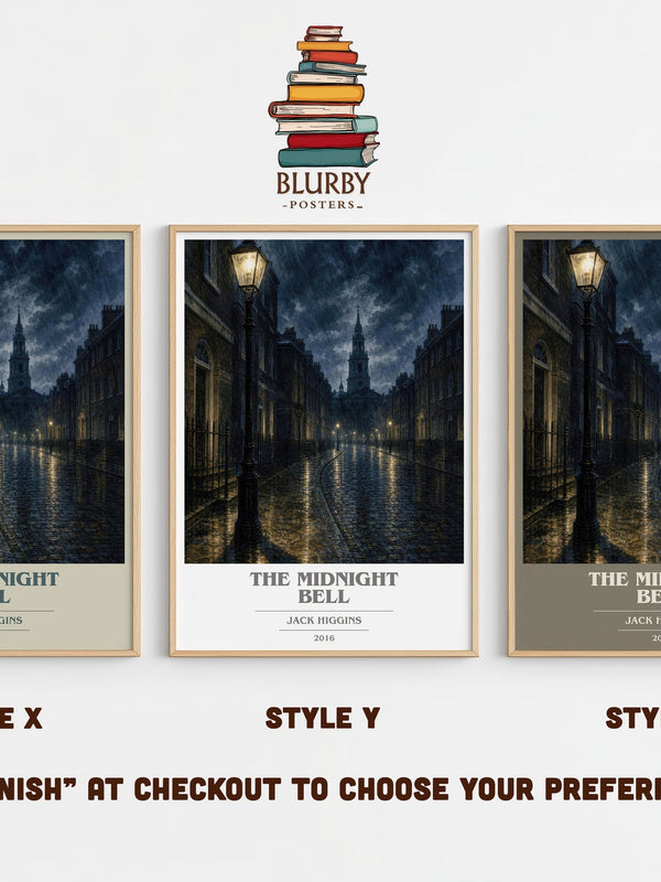 The Midnight Bell book cover print in frame leaning in hallway – thriller wall art