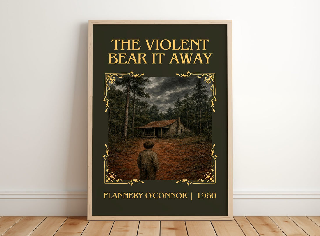 The Violent Bear It Away Classic Book Art Print by Flannery O'Connor – framed print leaning on a wooden floor