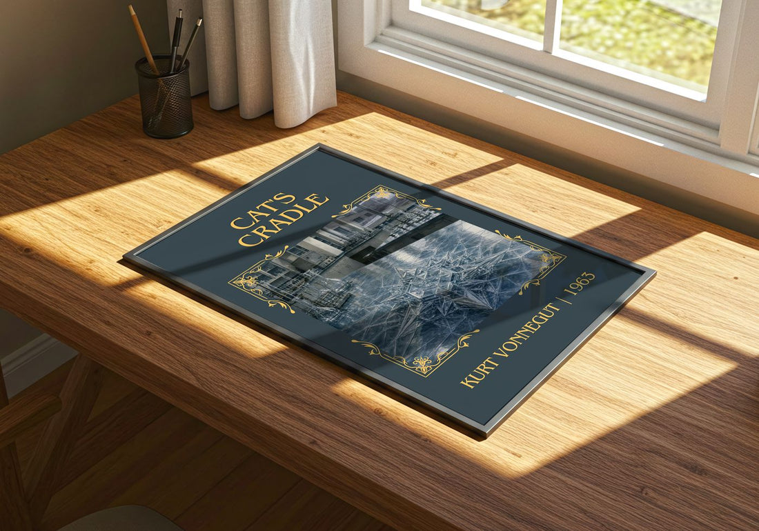 Cat's Cradle Classic Book Art Print by Kurt Vonnegut – print on a sunlit desk