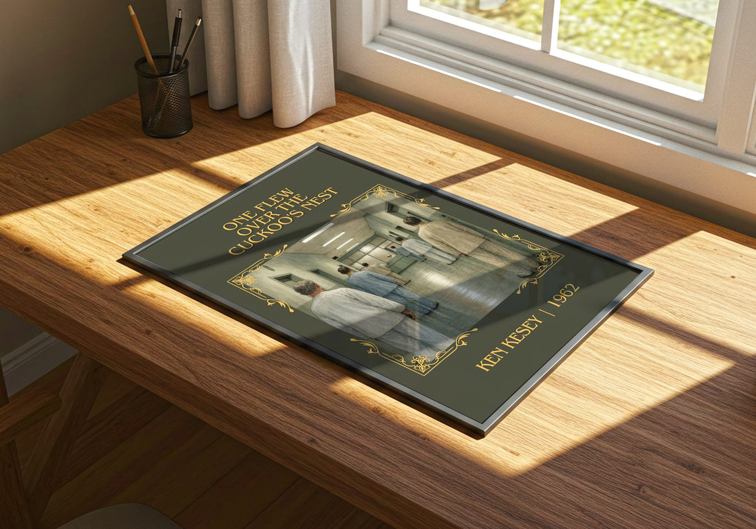 One Flew Over the Cuckoo's Nest Classic Book Art Print by Ken Kesey – print on a sunlit desk