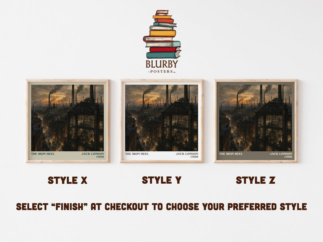 The Iron Heel literary print in frame leaning in hallway – dystopian wall art (mockup)
