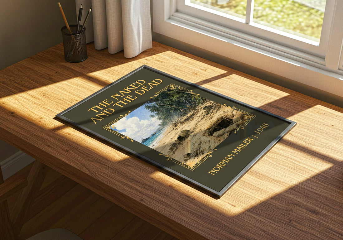 The Naked and the Dead Classic Book Art Print by Norman Mailer – print on a sunlit desk