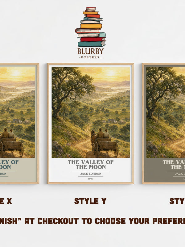 The Valley Of The Moon book cover print in frame leaning in hallway – literary fiction wall art