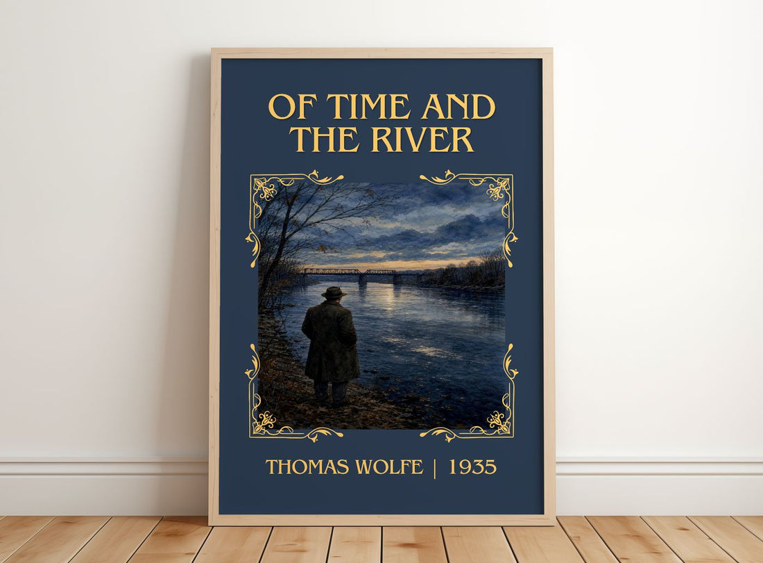 Of Time and the River Classic Book Art Print by Thomas Wolfe – framed print leaning on a wooden floor