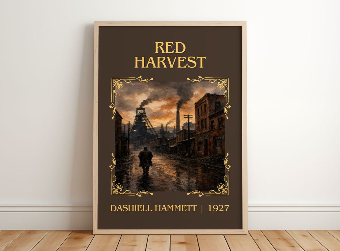 Red Harvest Classic Book Art Print by Dashiell Hammett – framed print leaning on a wooden floor