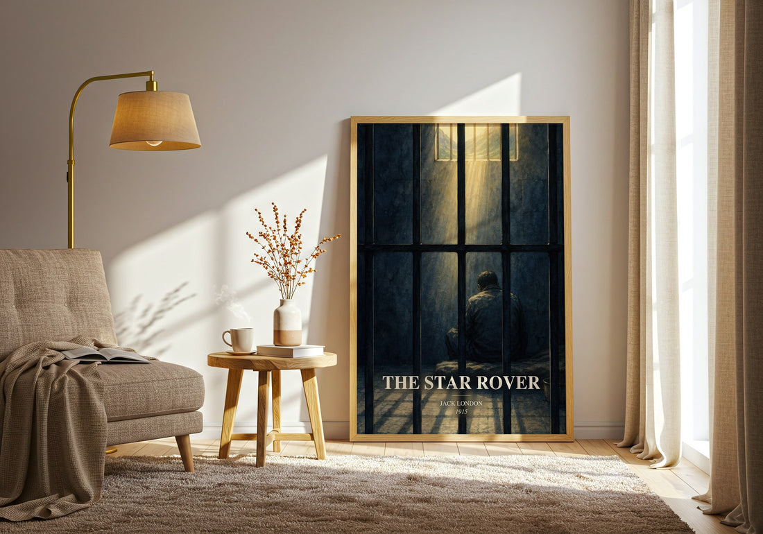 The Star Rover watercolour print in frame leaning in hallway – literary fiction wall art (mockup)