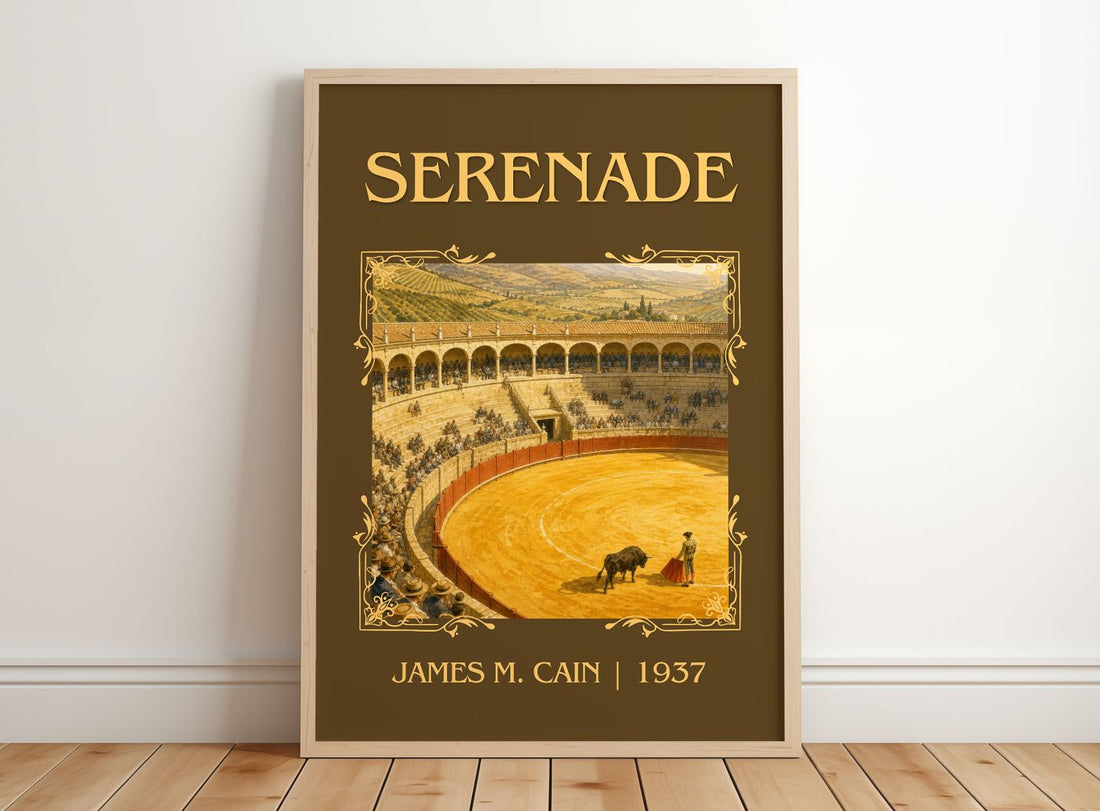 Serenade Classic Book Art Print by James M. Cain – framed print leaning on a wooden floor