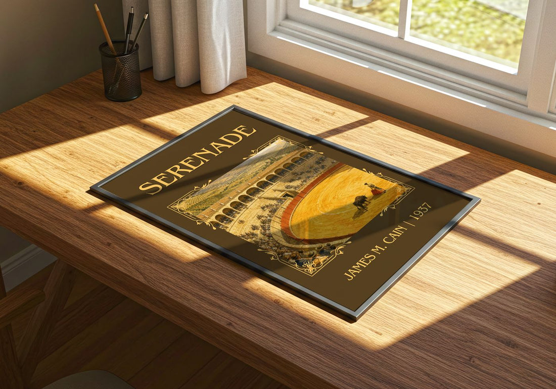 Serenade Classic Book Art Print by James M. Cain – print on a sunlit desk