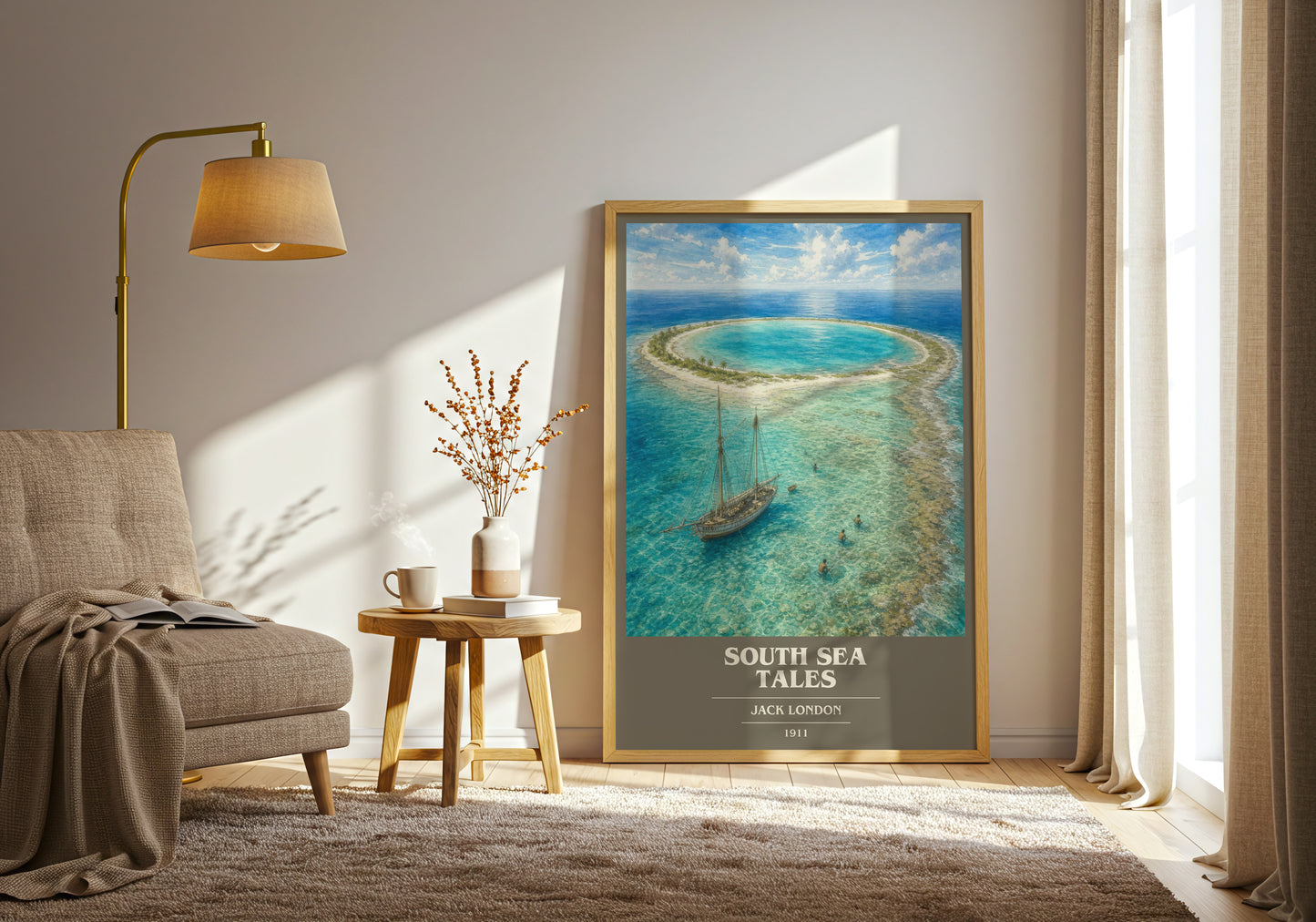 South Sea Tales book cover print on bookshelf – Jack London fan gift