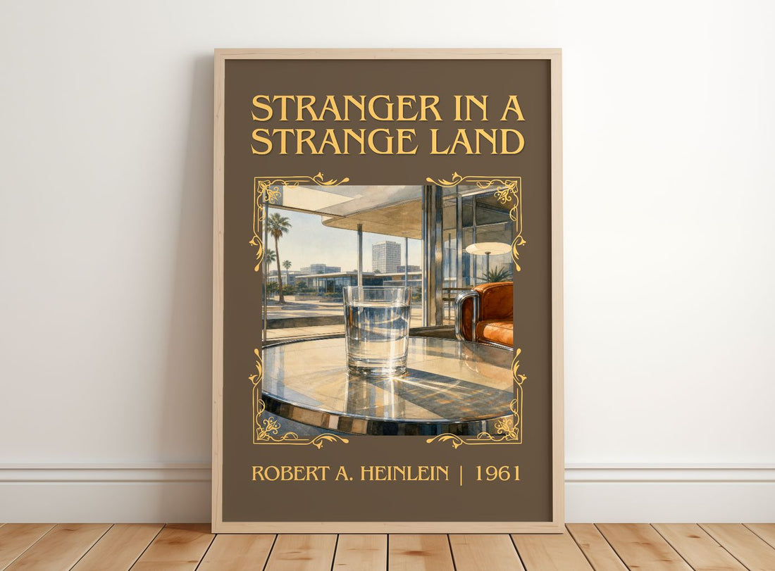Stranger in a Strange Land Classic Book Art Print by R. Heinlein – framed print leaning on a wooden floor
