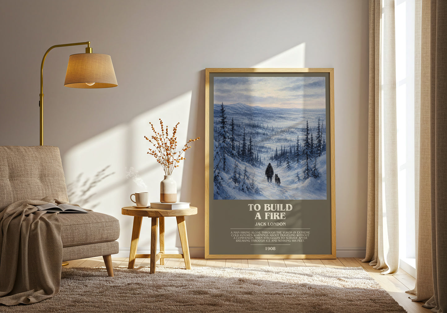 To Build A Fire bookish print on bookshelf – Jack London fan gift