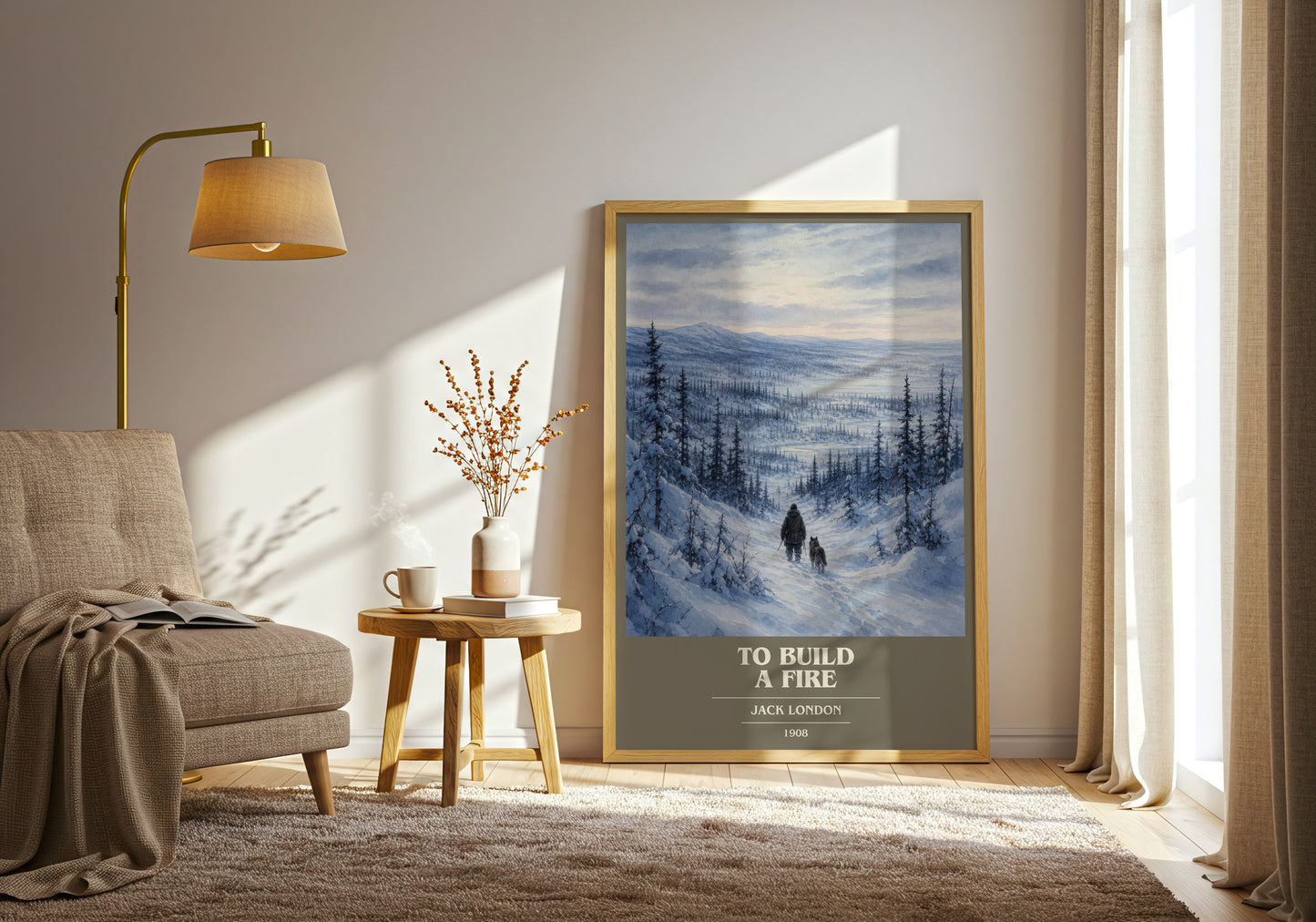 To Build A Fire book cover print on bookshelf – Jack London fan gift