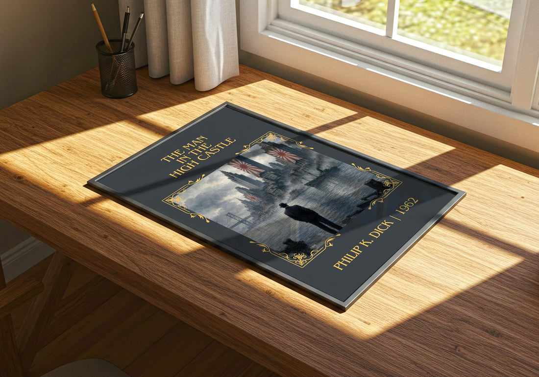 The Man in the High Castle Classic Book Art Print by Philip K. Dick – print on a sunlit desk