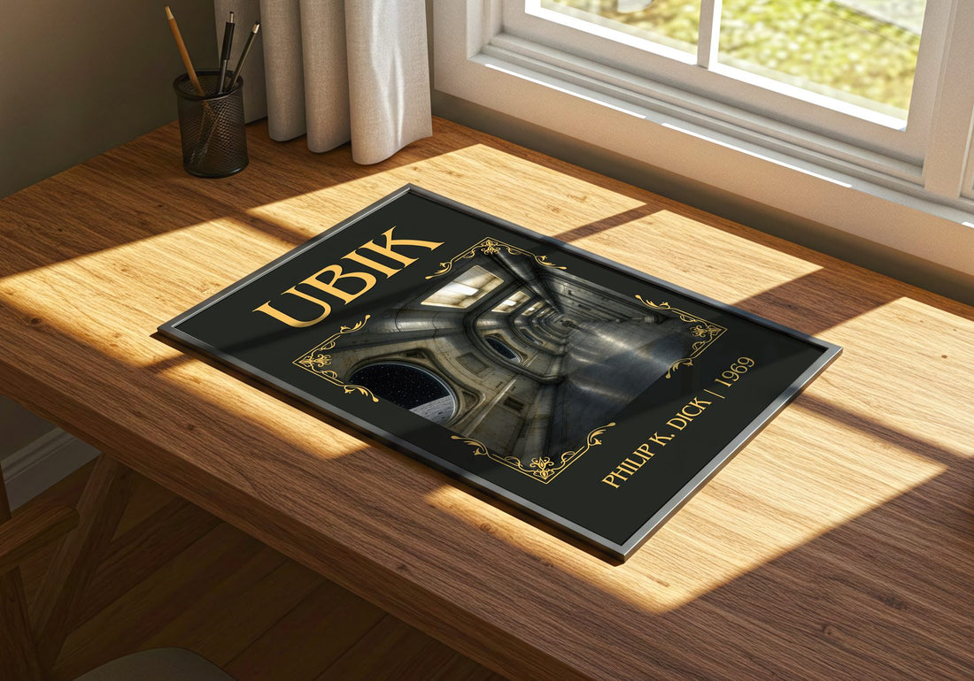 Ubik Classic Book Art Print by Philip K. Dick – print on a sunlit desk