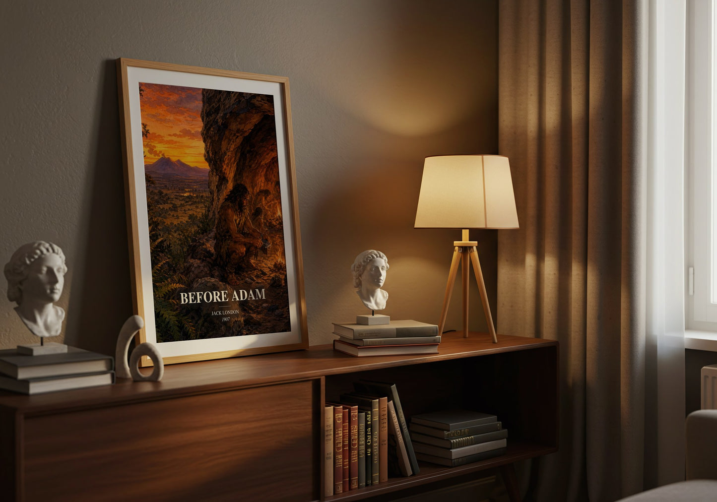 Before Adam watercolour print on bookshelf – Jack London fan gift