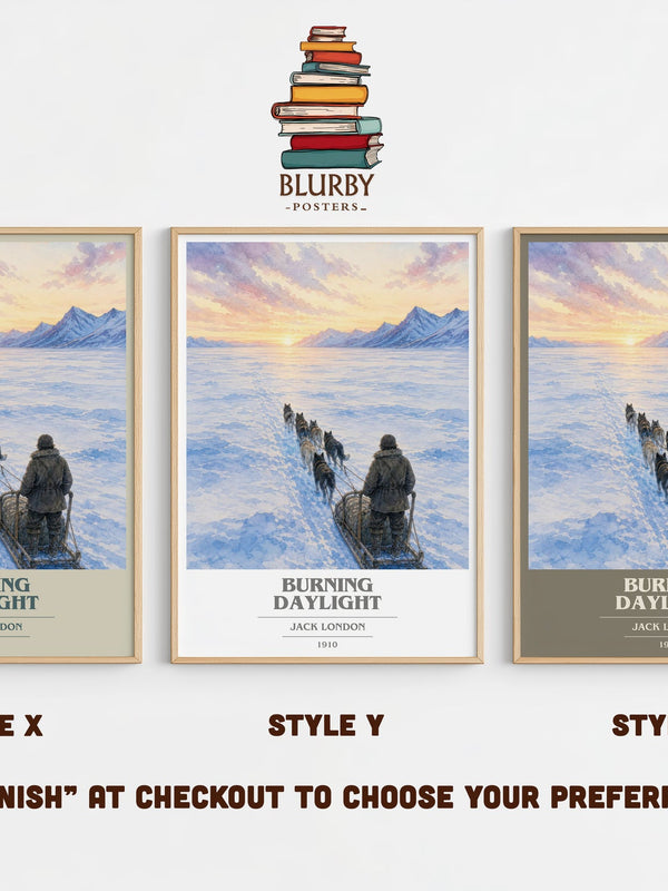 Burning Daylight book cover print in frame leaning in hallway – adventure wall art