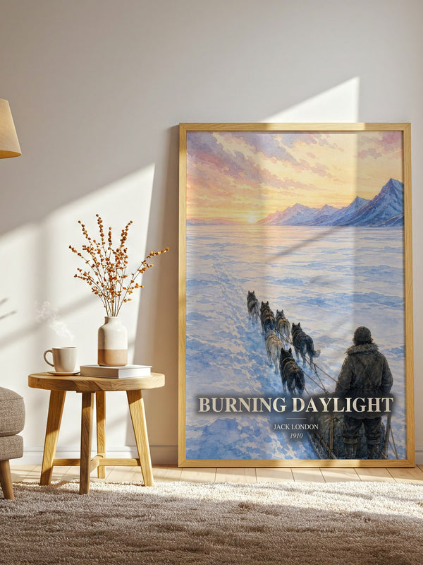 Burning Daylight watercolour print in frame leaning in hallway – adventure wall art
