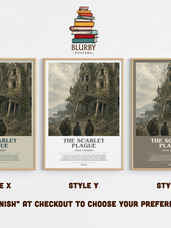 The Scarlet Plague bookish print in frame leaning in hallway – sci fi wall art