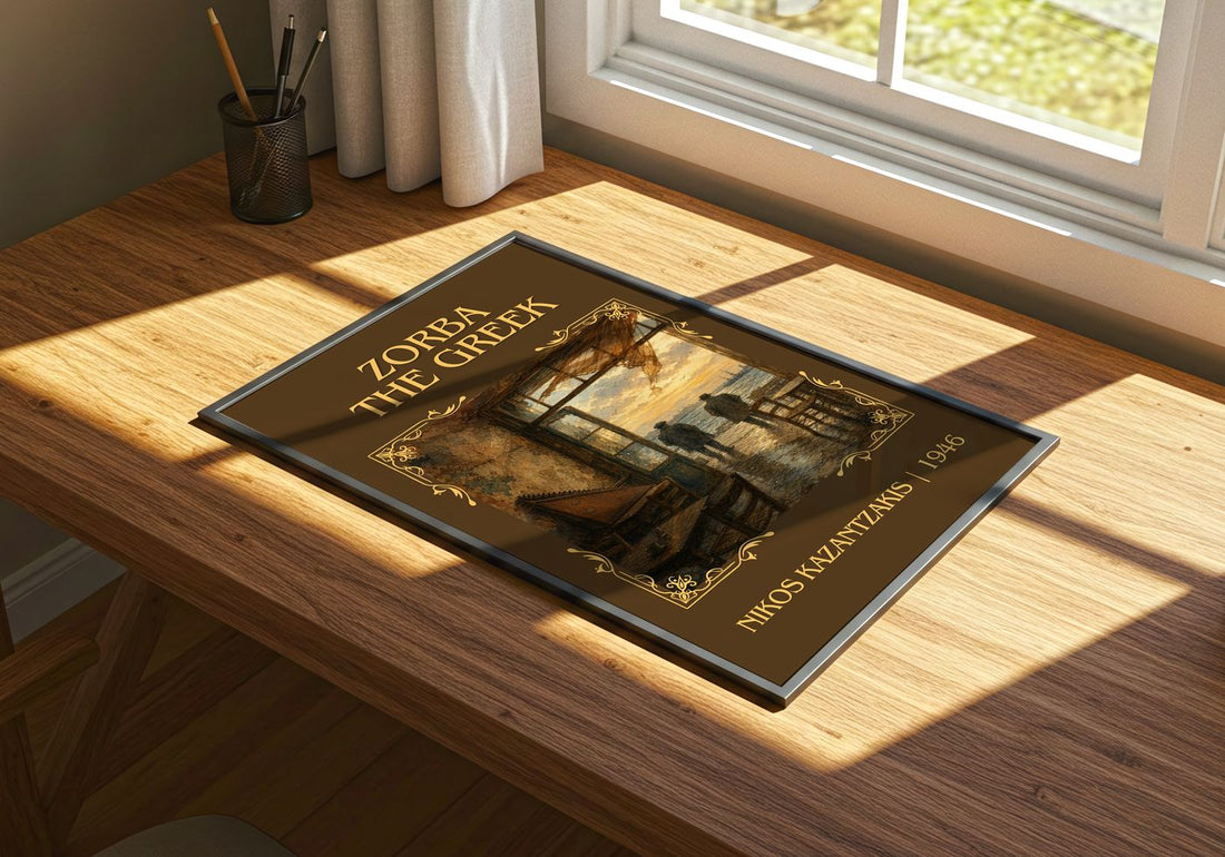 Zorba the Greek Classic Book Art Print by Nikos Kazantzakis – print on a sunlit desk