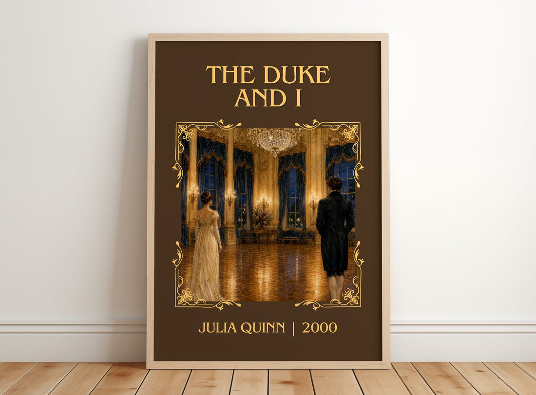 The Duke and I Classic Book Art Print by Julia Quinn – framed print leaning on a wooden floor