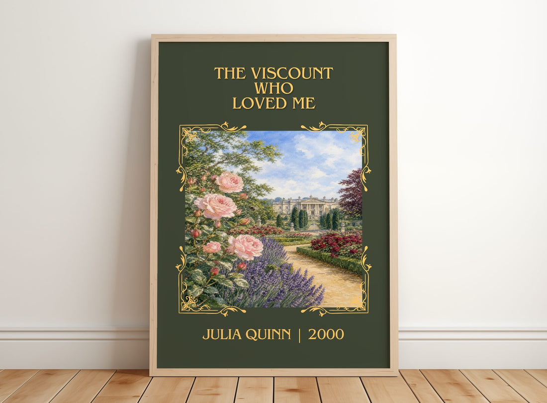 The Viscount Who Loved Me Classic Book Art Print by Julia Quinn – framed print leaning on a wooden floor