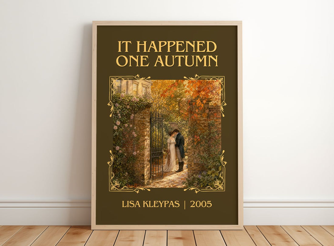 It Happened One Autumn Classic Book Art Print by Lisa Kleypas – framed print leaning on a wooden floor