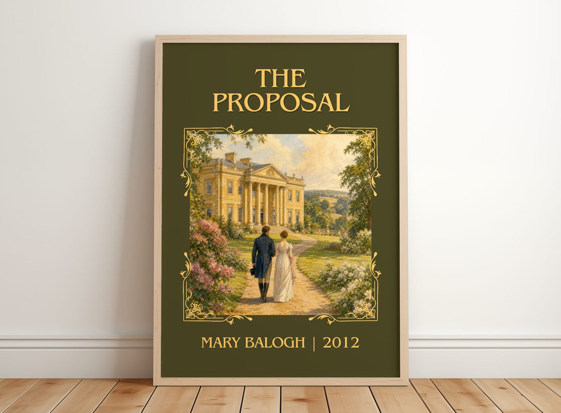 The Proposal Classic Book Art Print by Mary Balogh – framed print leaning on a wooden floor