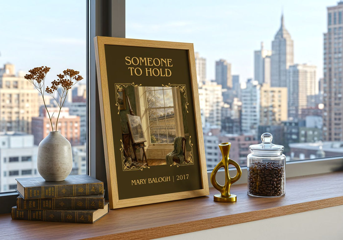 Someone to Hold Classic Book Art Print by Mary Balogh – framed print on a city-view windowsill