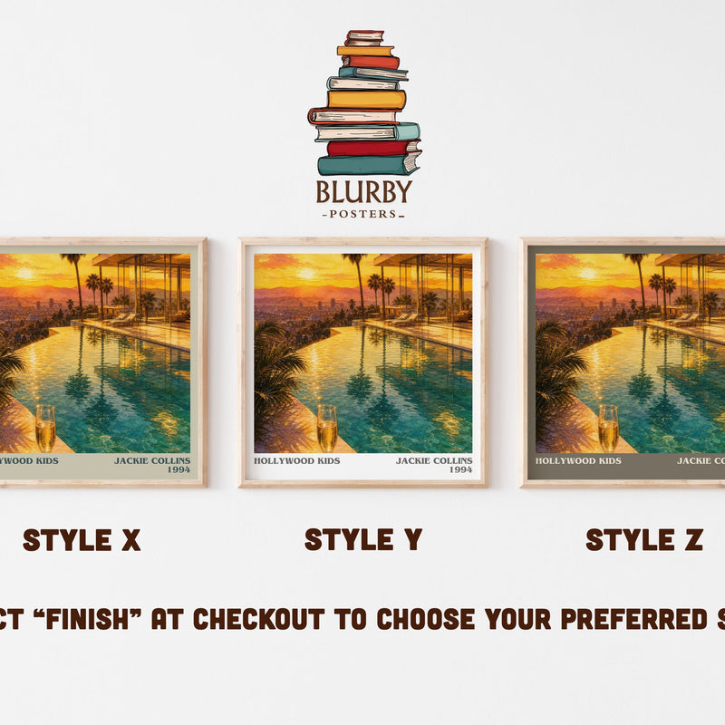 Hollywood Kids literary print in frame leaning in hallway – contemporary fiction wall art