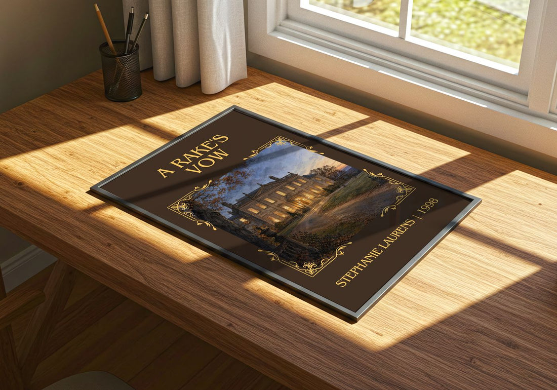 A Rake's Vow Classic Book Art Print by Stephanie Laurens – print on a sunlit desk