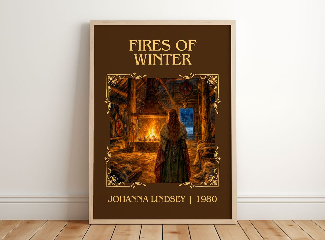 Fires of Winter Classic Book Art Print by Johanna Lindsey – framed print leaning on a wooden floor
