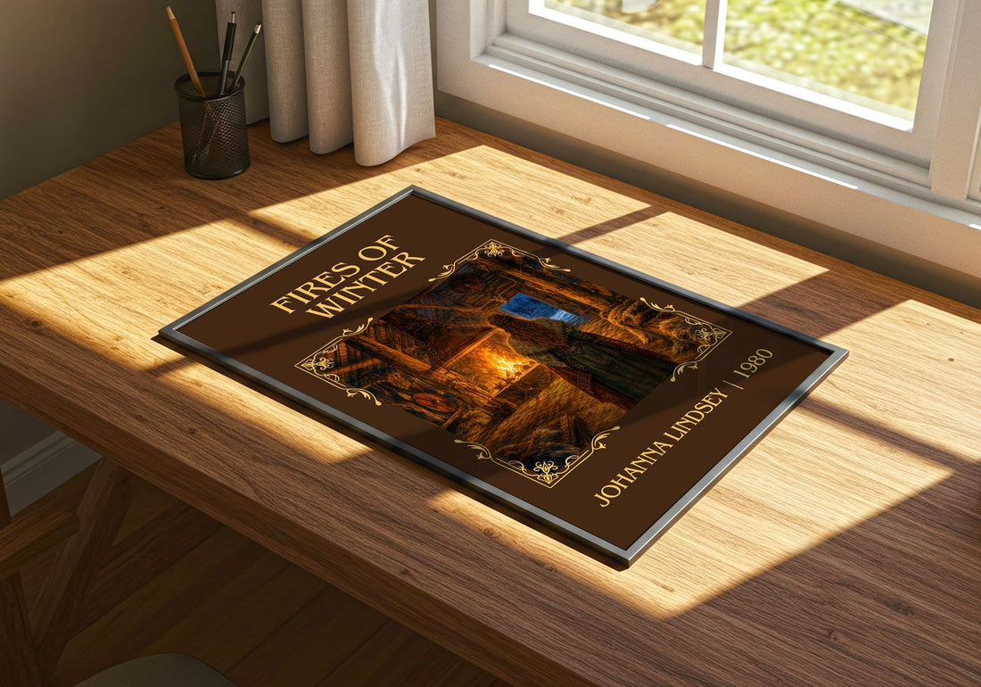 Fires of Winter Classic Book Art Print by Johanna Lindsey – print on a sunlit desk