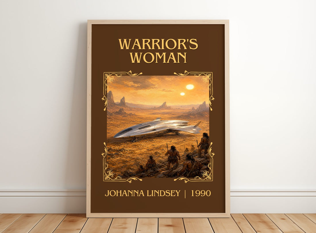 Warrior's Woman Classic Book Art Print by Johanna Lindsey – framed print leaning on a wooden floor