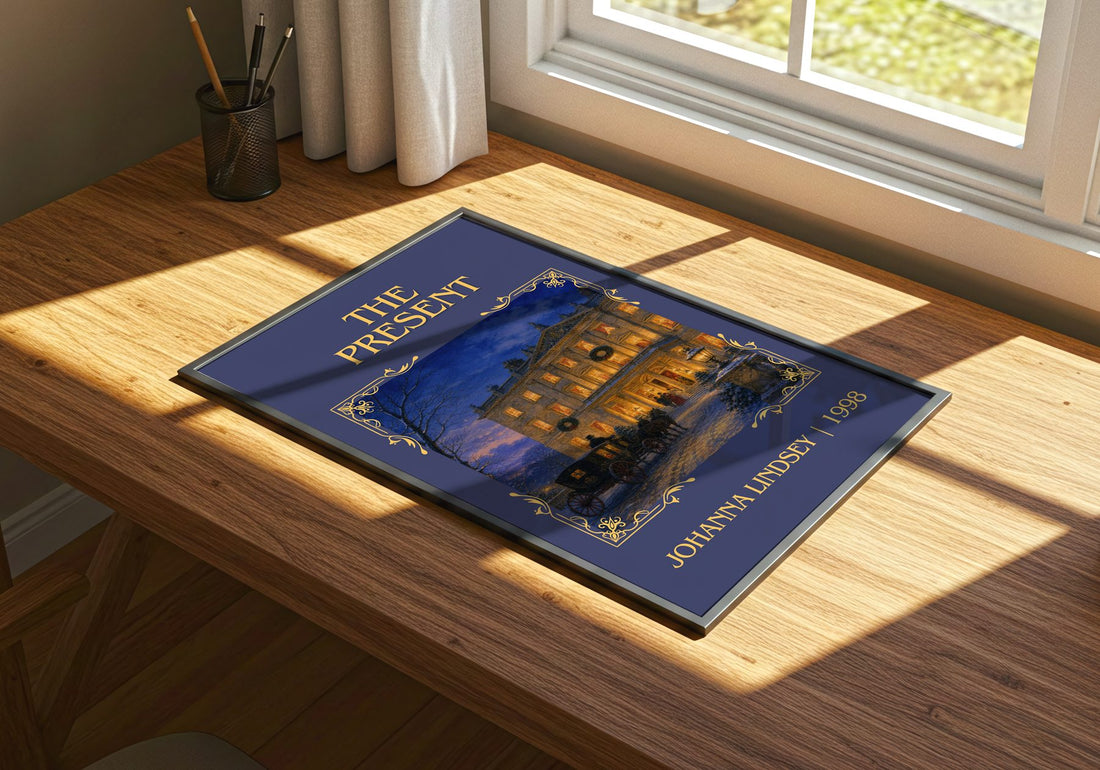 The Present Classic Book Art Print by Johanna Lindsey – print on a sunlit desk