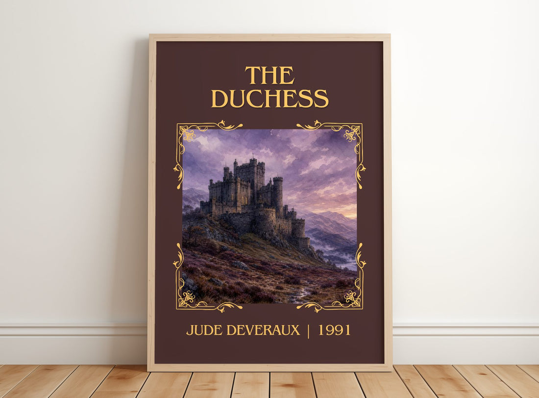 The Duchess Classic Book Art Print by Jude Deveraux – framed print leaning on a wooden floor