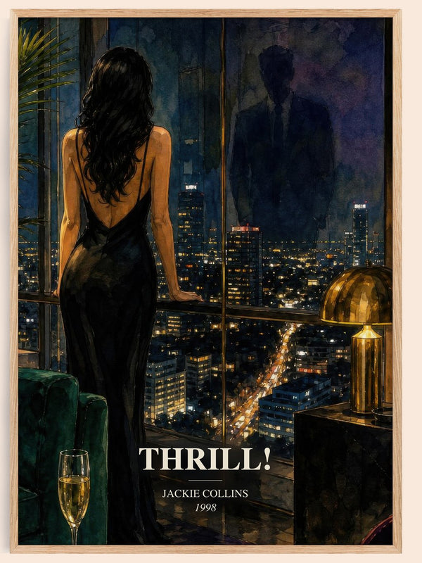 Thrill! watercolour book poster by Jackie Collins – framed literary art print