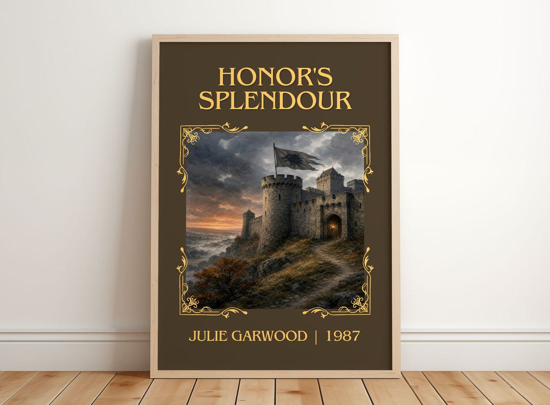 Honor's Splendour Classic Book Art Print by Julie Garwood – framed print leaning on a wooden floor