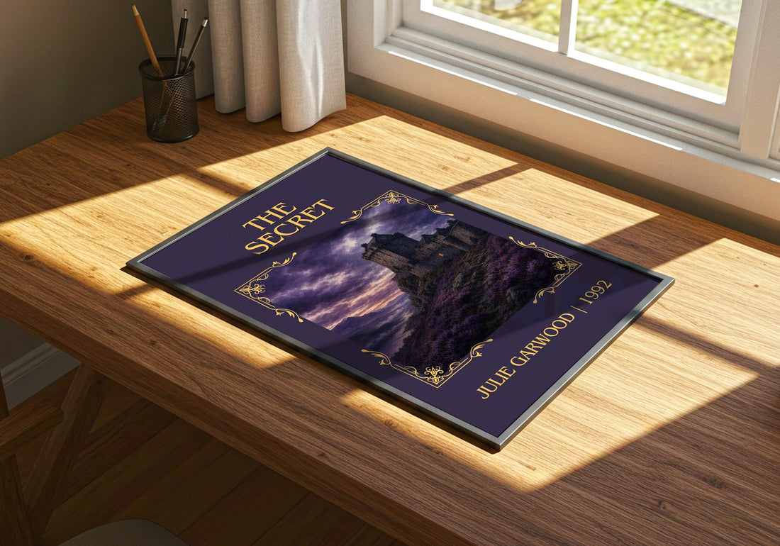 The Secret Classic Book Art Print by Julie Garwood – print on a sunlit desk