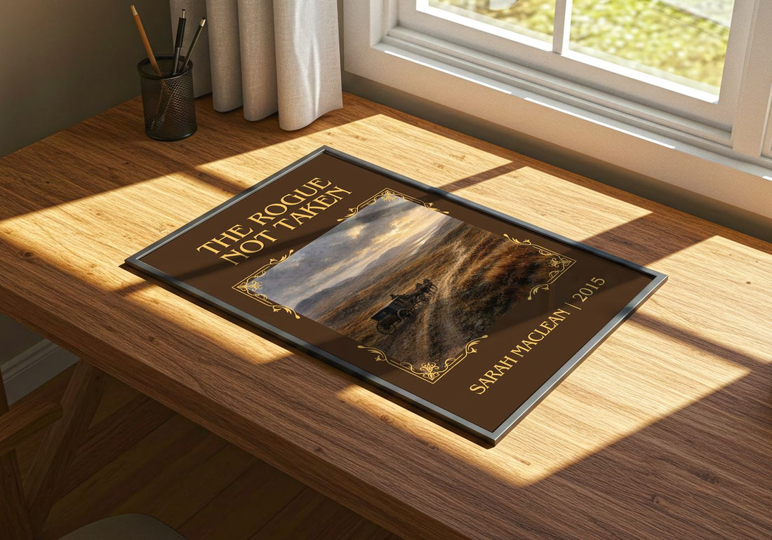 The Rogue Not Taken Classic Book Art Print by Sarah MacLean – print on a sunlit desk