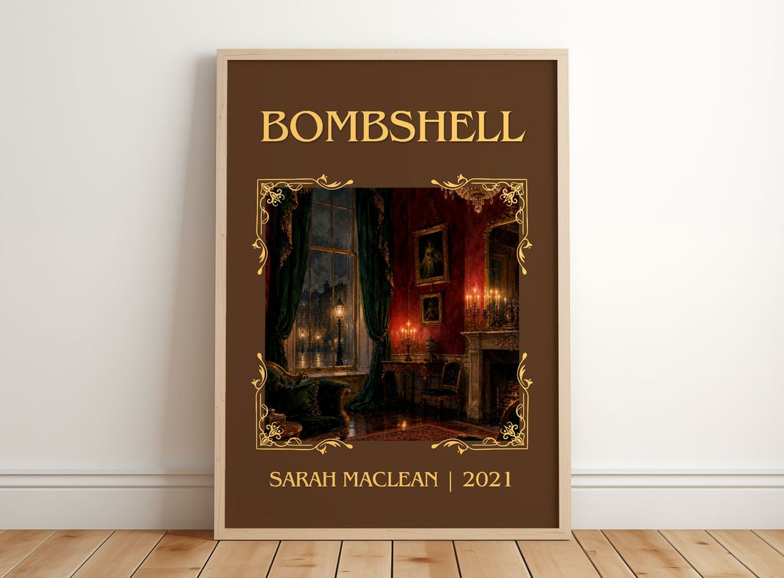 Bombshell Classic Book Art Print by Sarah MacLean – framed print leaning on a wooden floor