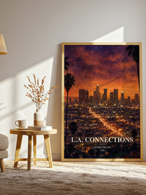 L.A. Connections watercolour print in frame leaning in hallway – crime wall art