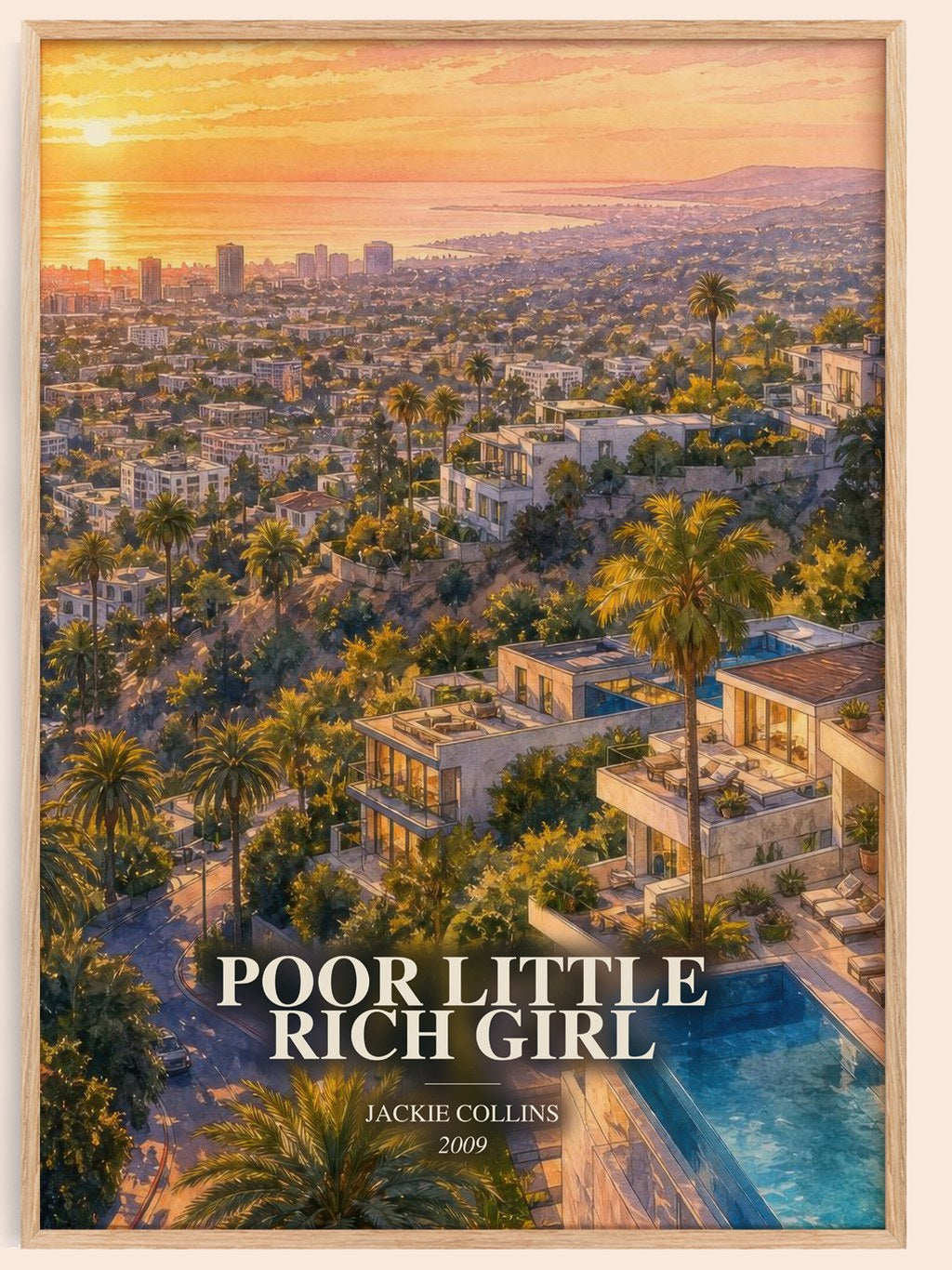 Poor Little Rich Girl watercolour book poster by Jackie Collins – framed literary art print