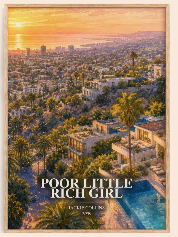Poor Little Rich Girl watercolour book poster by Jackie Collins – framed literary art print