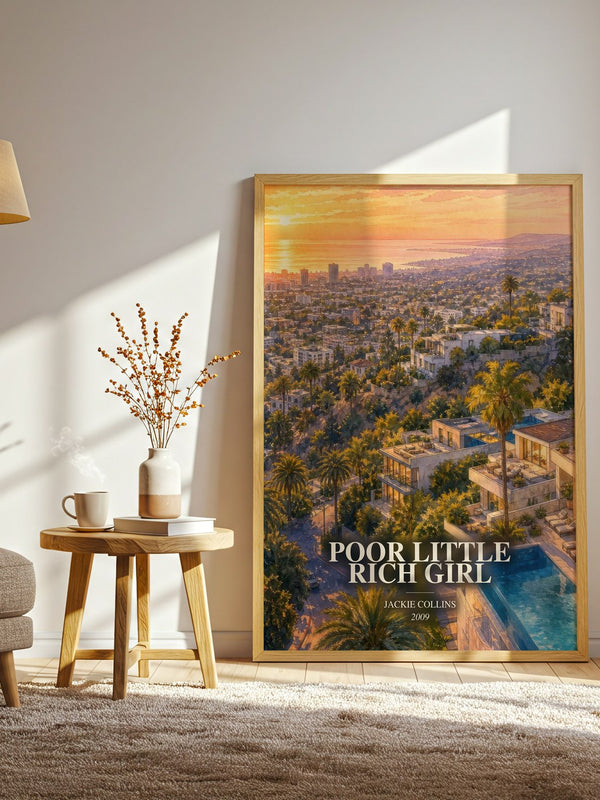 Poor Little Rich Girl watercolour print in frame leaning in hallway – contemporary fiction wall art