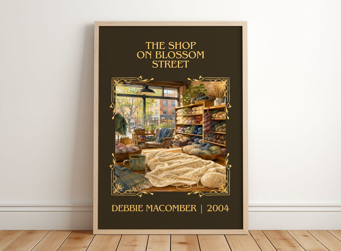 The Shop on Blossom Street Classic Book Art Print by Debbie Macomber – framed print leaning on a wooden floor