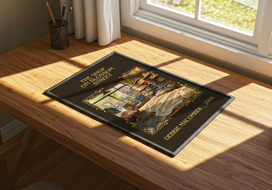 The Shop on Blossom Street Classic Book Art Print by Debbie Macomber – print on a sunlit desk