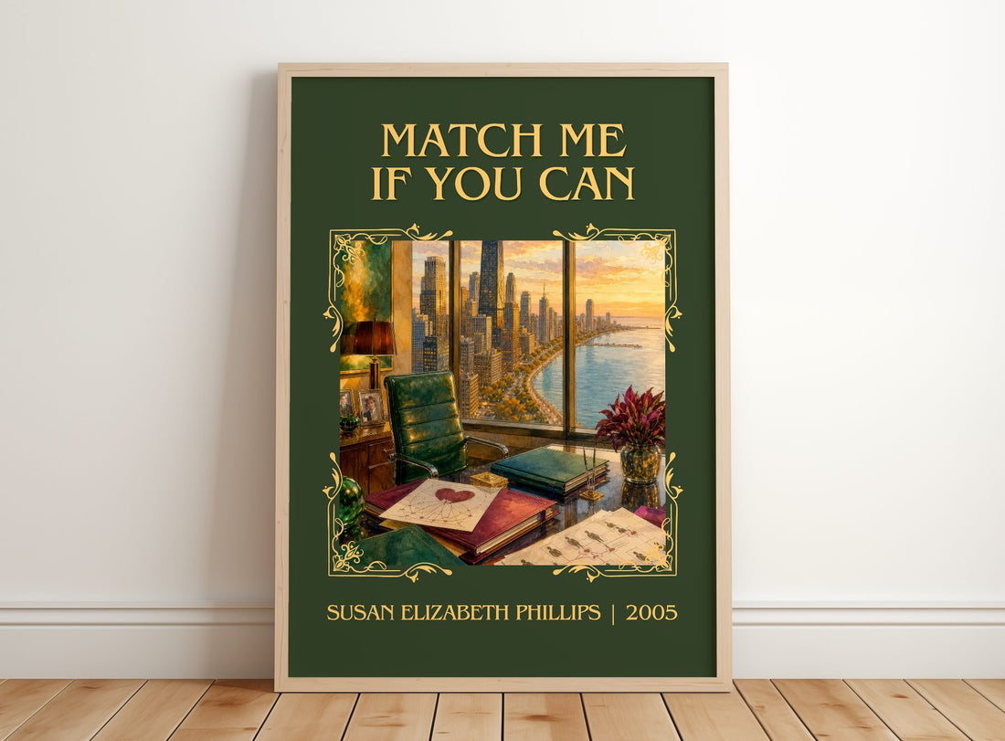 Match Me If You Can Classic Book Art Print by Susan Elizabeth Phillips – framed print leaning on a wooden floor