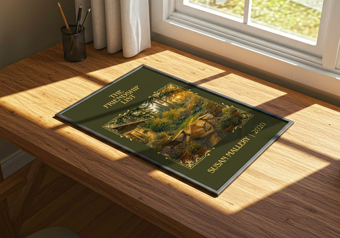 The Friendship List Classic Book Art Print by Susan Mallery – print on a sunlit desk