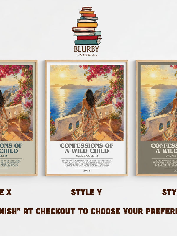 Confessions Of A Wild Child bookish print in frame leaning in hallway – contemporary fiction wall art